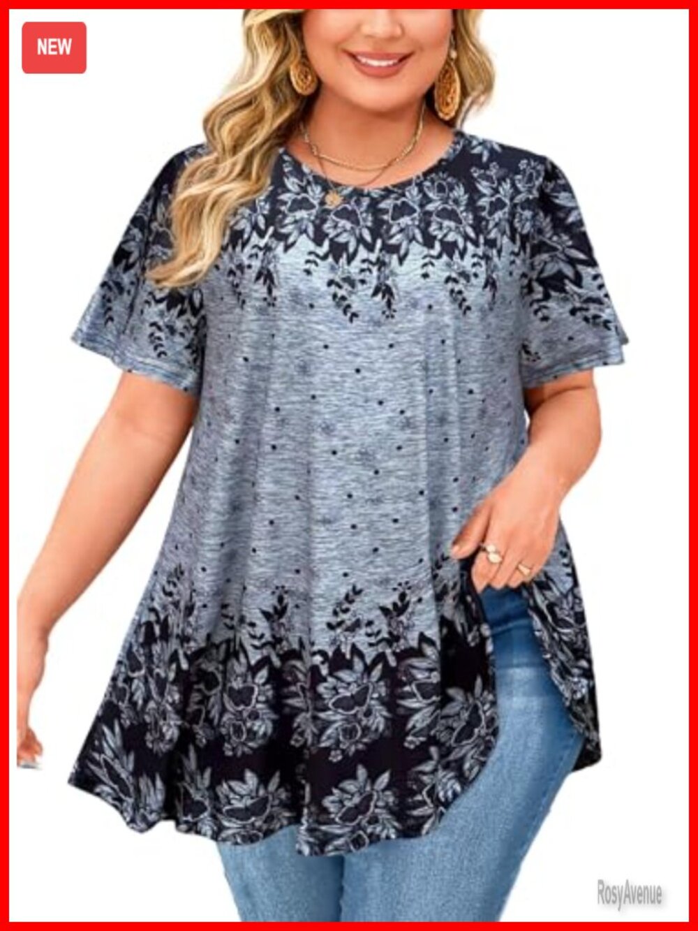 Plus Size Tunic Top Swing Short Sleeve Flowy Blouse